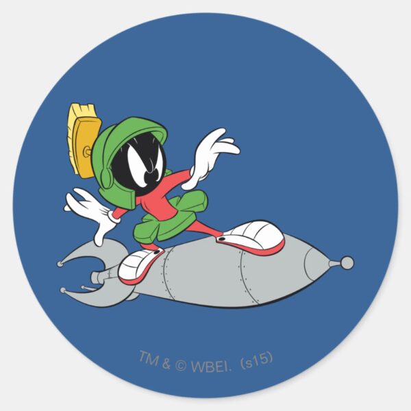 MARVIN_THE_MARTIAN™_Riding_Rocket_Classic_Round_Sticker_1 MARVIN THE MARTIAN™ Riding Rocket Classic Round Sticker