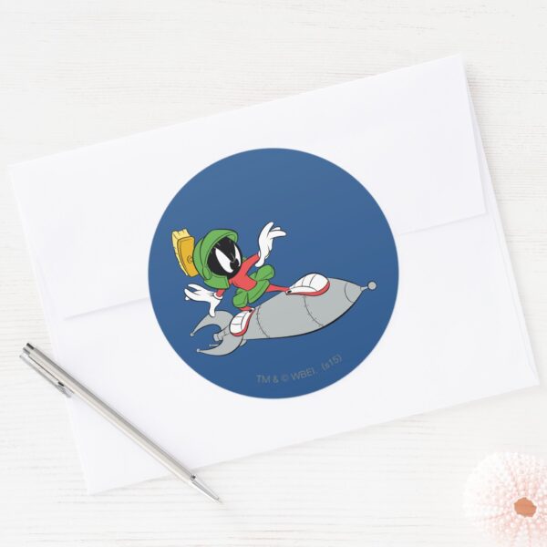MARVIN_THE_MARTIAN™_Riding_Rocket_Classic_Round_Sticker_3 MARVIN THE MARTIAN™ Riding Rocket Classic Round Sticker