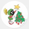 MARVIN_THE_MARTIAN™_putting_star_on_tree_Classic_Round_Sticker_1 MARVIN THE MARTIAN™ Putting Star On Tree Classic Round Sticker