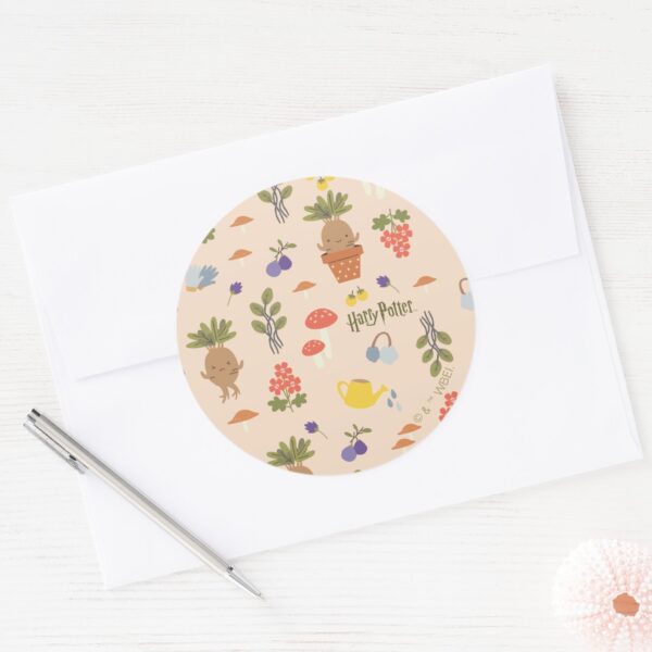 Magical_Blooms_Mandrake_Pattern_Classic_Round_Sticker_3 Magical Blooms Mandrake Pattern Classic Round Sticker