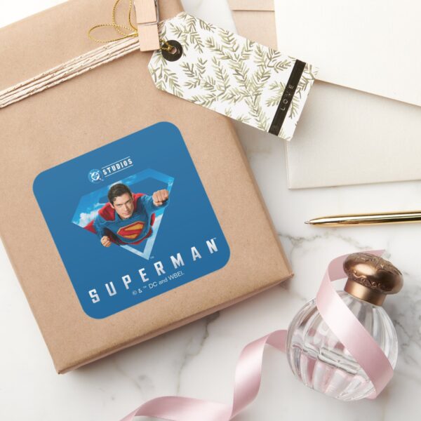 Man_of_Steel_in_Flight_Square_Sticker_5 Man Of Steel In Flight Square Sticker
