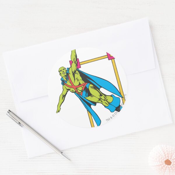 Martian_Manhunter_Soars_Classic_Round_Sticker_3 Martian Manhunter Soars Classic Round Sticker