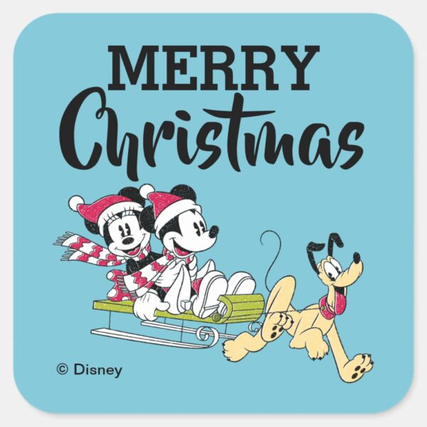 Merry_Christmas___Mickey_Mouse_Winter_Sled_Square_Sticker_1 Merry Christmas Mickey Mouse Winter Sled Square Sticker