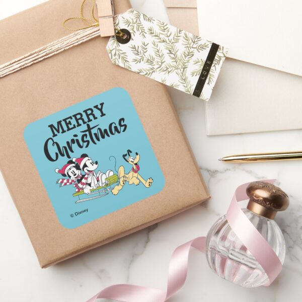 Merry_Christmas___Mickey_Mouse_Winter_Sled_Square_Sticker_5 Merry Christmas Mickey Mouse Winter Sled Square Sticker
