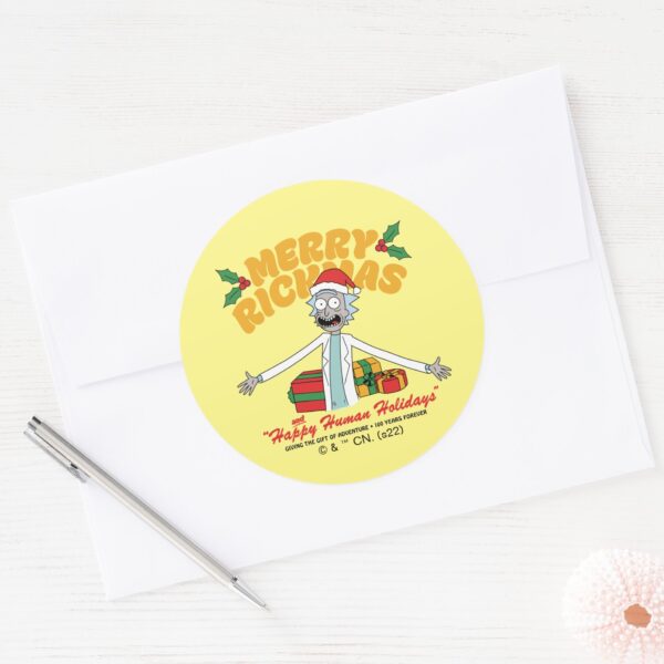 Merry_Rickmas_and_Happy_Human_Holidays_Classic_Round_Sticker_3 Merry Rickmas And Happy Human Holidays Classic Round Sticker