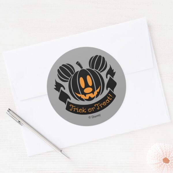 Mickey_Jack-o'-Lantern___Trick_or_Treat_Classic_Round_Sticker_3 Mickey Jack O Lantern Trick Or Treat Classic Round Sticker