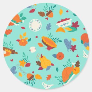 Mickey Mouse Autumn Feast Pattern Classic Round Sticker