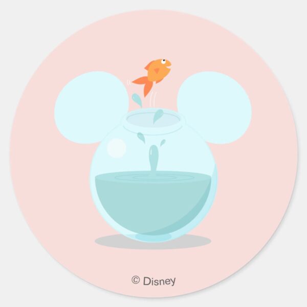 Mickey_Mouse_Fish_Bowl_Icon_Classic_Round_Sticker_1 Mickey Mouse Fish Bowl Icon Classic Round Sticker