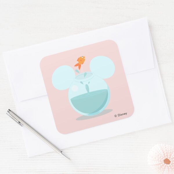 Mickey_Mouse_Fish_Bowl_Icon_Square_Sticker_3 Mickey Mouse Fish Bowl Icon Square Sticker