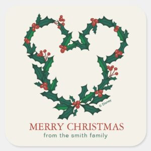 Mickey Mouse Holiday Wreath Personalized Square Sticker