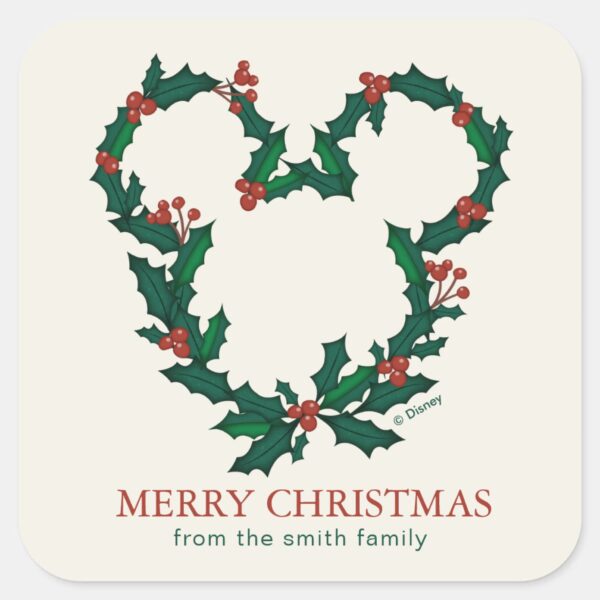 Mickey_Mouse_Holiday_Wreath_-_Personalized_Square_Sticker_1 Mickey Mouse Holiday Wreath Personalized Square Sticker