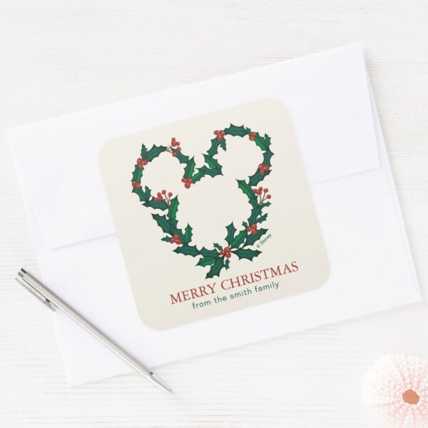 Mickey_Mouse_Holiday_Wreath_-_Personalized_Square_Sticker_3 Mickey Mouse Holiday Wreath Personalized Square Sticker