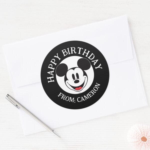 Mickey_Mouse_Smiling___Happy_Birthday_Classic_Round_Sticker_3 Mickey Mouse Smiling Happy Birthday Classic Round Sticker