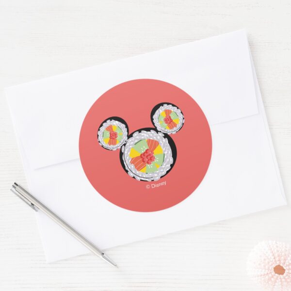 Mickey_Mouse_Sushi_Icon_Classic_Round_Sticker_3 Mickey Mouse Sushi Icon Classic Round Sticker