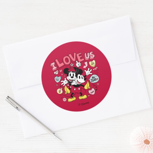 Mickey_Mouse_&_Minnie_Mouse___I_Love_Us_Classic_Round_Sticker_3 Mickey Mouse Minnie Mouse I Love Us Classic Round Sticker