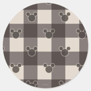 Mickey_Mouse___Brown_Plaid_Pattern_Classic_Round_Sticker_1 Mickey Mouse Brown Plaid Pattern Classic Round Sticker