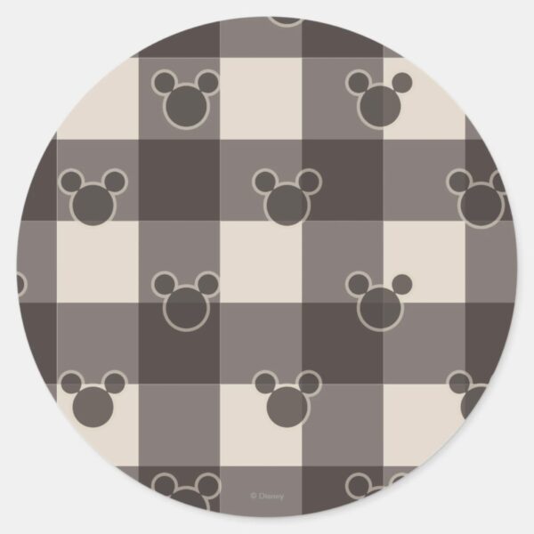 Mickey_Mouse___Brown_Plaid_Pattern_Classic_Round_Sticker_1 Mickey Mouse Brown Plaid Pattern Classic Round Sticker