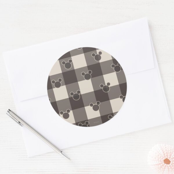 Mickey_Mouse___Brown_Plaid_Pattern_Classic_Round_Sticker_3 Mickey Mouse Brown Plaid Pattern Classic Round Sticker