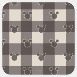 Mickey_Mouse___Brown_Plaid_Pattern_Square_Sticker_1 Mickey Mouse Brown Plaid Pattern Square Sticker