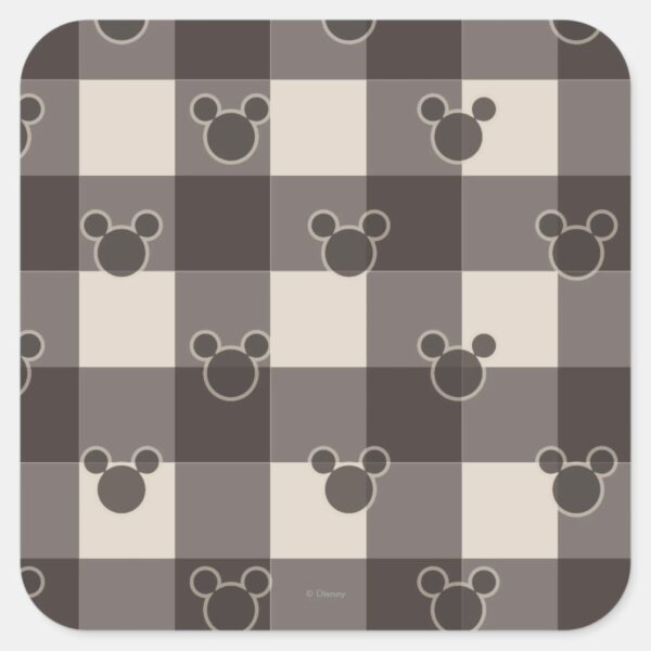 Mickey_Mouse___Brown_Plaid_Pattern_Square_Sticker_1 Mickey Mouse Brown Plaid Pattern Square Sticker