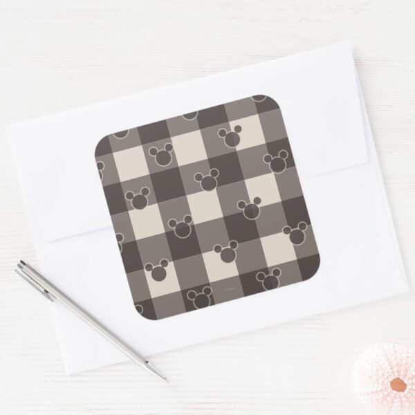 Mickey_Mouse___Brown_Plaid_Pattern_Square_Sticker_3 Mickey Mouse Brown Plaid Pattern Square Sticker
