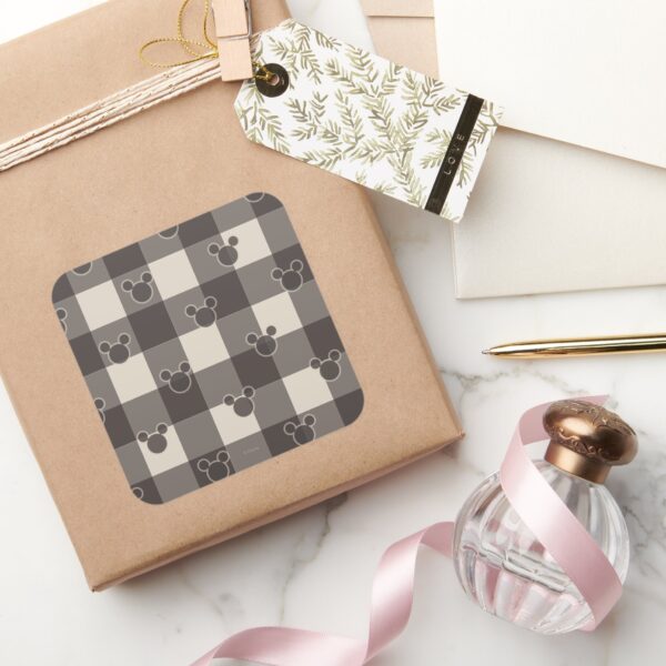 Mickey_Mouse___Brown_Plaid_Pattern_Square_Sticker_5 Mickey Mouse Brown Plaid Pattern Square Sticker