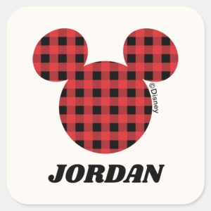 Mickey_Mouse___Buffalo_Plaid___Add_Your_Name_Square_Sticker_1 Mickey Mouse Buffalo Plaid Add Your Name Square Sticker