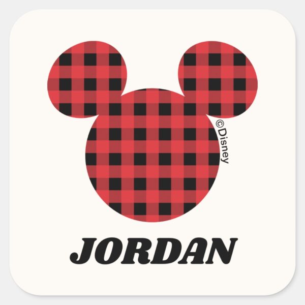 Mickey_Mouse___Buffalo_Plaid___Add_Your_Name_Square_Sticker_1 Mickey Mouse Buffalo Plaid Add Your Name Square Sticker