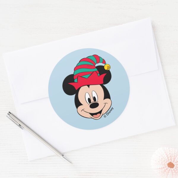 Mickey Mouse Christmas Elf Hat Classic Round Sticker