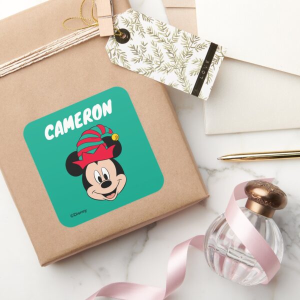 Mickey_Mouse___Christmas_Elf_Hat___Add_Your_Name_Square_Sticker_5 Mickey Mouse Christmas Elf Hat Add Your Name Square Sticker