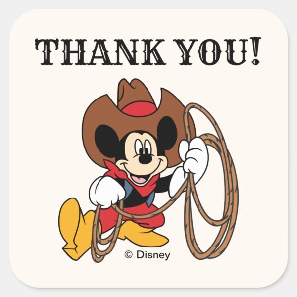 Mickey_Mouse___Cowboy_Rodeo_Birthday_Square_Sticker_2 Mickey Mouse Cowboy Rodeo Birthday Square Sticker