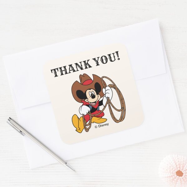Mickey_Mouse___Cowboy_Rodeo_Birthday_Square_Sticker_4 Mickey Mouse Cowboy Rodeo Birthday Square Sticker