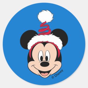 Mickey_Mouse___Cute_Christmas_Hat_Classic_Round_Sticker_1 Mickey Mouse Cute Christmas Hat Classic Round Sticker