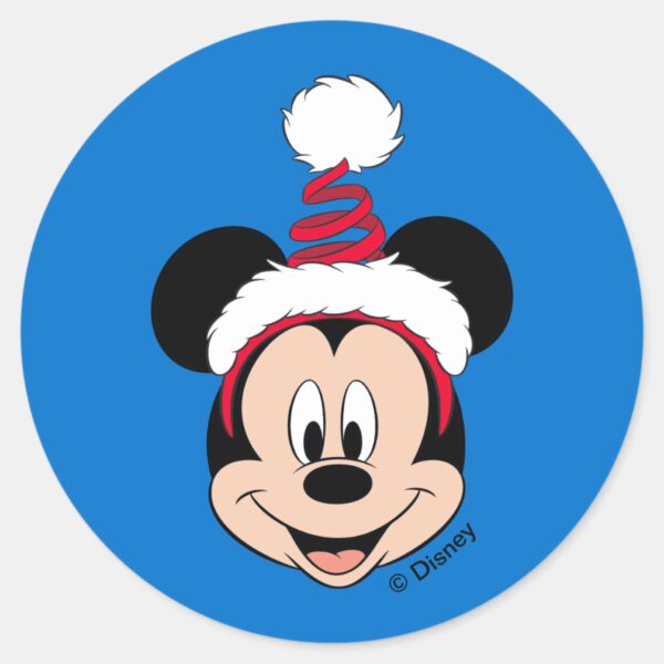 Mickey_Mouse___Cute_Christmas_Hat_Classic_Round_Sticker_1 Mickey Mouse Cute Christmas Hat Classic Round Sticker