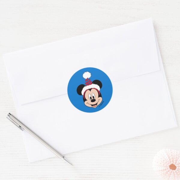 Mickey_Mouse___Cute_Christmas_Hat_Classic_Round_Sticker_3 Mickey Mouse Cute Christmas Hat Classic Round Sticker
