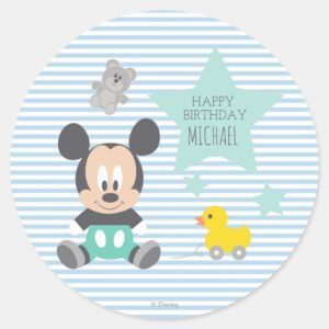 Mickey_Mouse___First_Birthday_Classic_Round_Sticker_1 Mickey Mouse First Birthday Classic Round Sticker