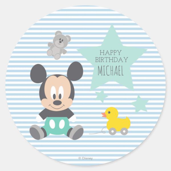 Mickey_Mouse___First_Birthday_Classic_Round_Sticker_1 Mickey Mouse First Birthday Classic Round Sticker