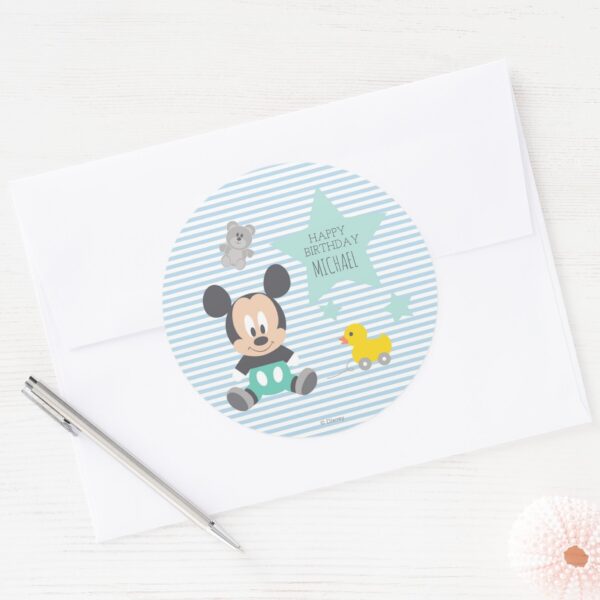 Mickey_Mouse___First_Birthday_Classic_Round_Sticker_3 Mickey Mouse First Birthday Classic Round Sticker