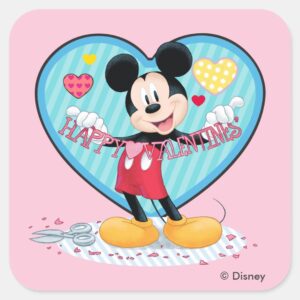 Mickey Mouse Happy Valentines Day Cutout Square Sticker