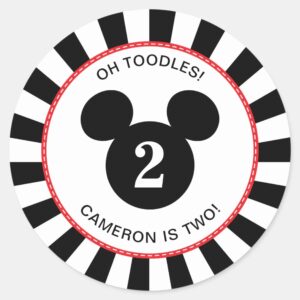 Mickey Mouse Icon Black White Striped Birthday Classic Round Sticker