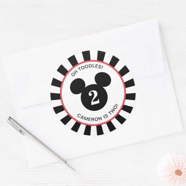 Mickey_Mouse___Icon_Black_&_White_Striped_Birthday_Classic_Round_Sticker_4 Mickey Mouse Icon Black White Striped Birthday Classic Round Sticker