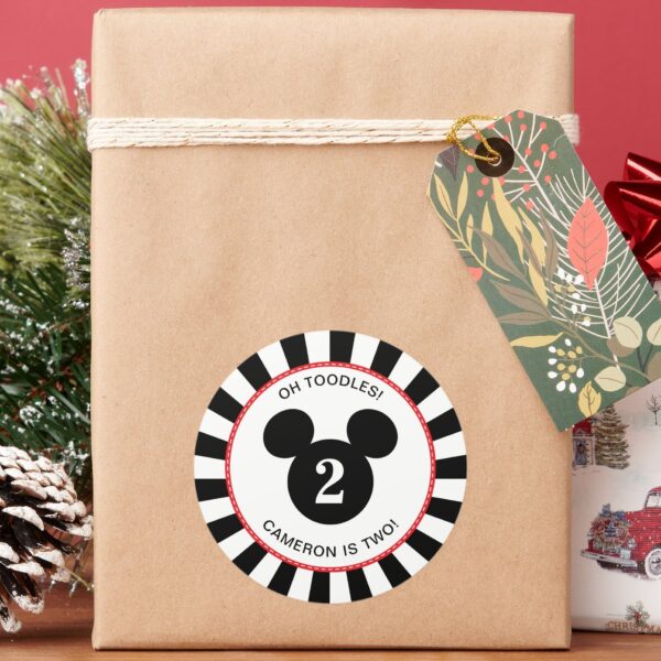 Mickey_Mouse___Icon_Black_&_White_Striped_Birthday_Classic_Round_Sticker_7 Mickey Mouse Icon Black White Striped Birthday Classic Round Sticker