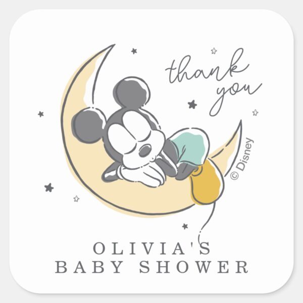 Mickey Mouse Over The Moon Boy Baby Shower Square Sticker