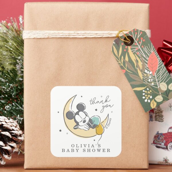 Mickey Mouse Over The Moon Boy Baby Shower Square Sticker