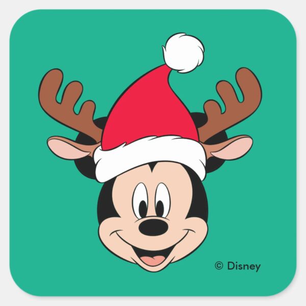 Mickey_Mouse___Reindeer_Ears_&_Santa_Hat_Square_Sticker_1 Mickey Mouse Reindeer Ears Santa Hat Square Sticker