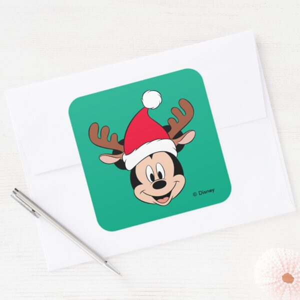 Mickey_Mouse___Reindeer_Ears_&_Santa_Hat_Square_Sticker_3 Mickey Mouse Reindeer Ears Santa Hat Square Sticker