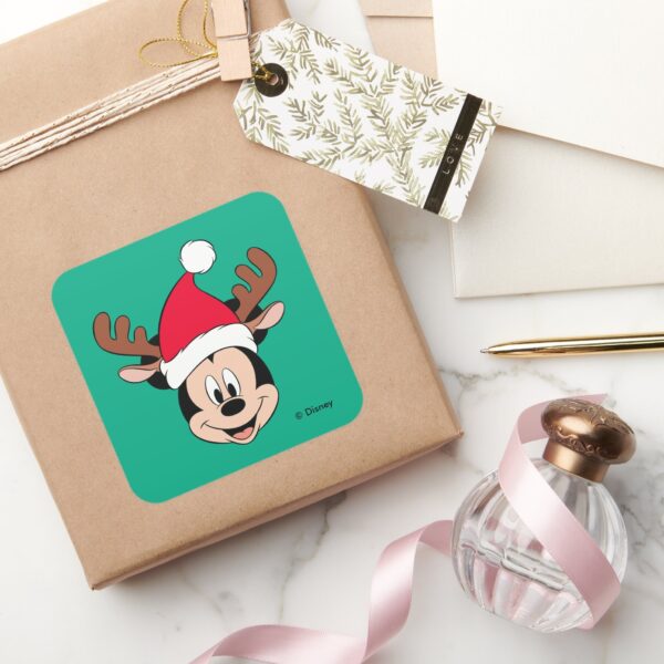 Mickey_Mouse___Reindeer_Ears_&_Santa_Hat_Square_Sticker_5 Mickey Mouse Reindeer Ears Santa Hat Square Sticker