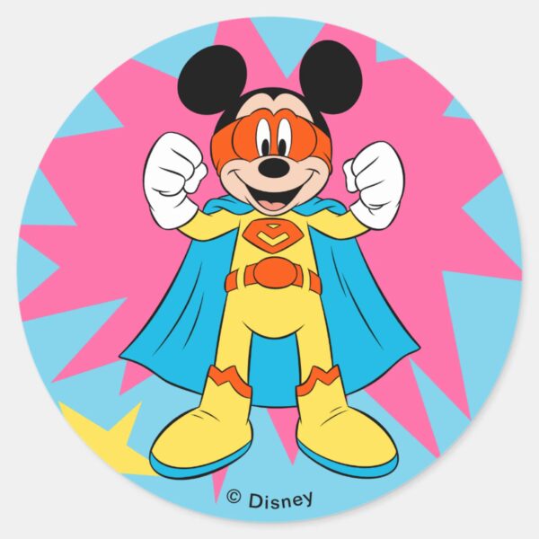 Mickey_Mouse___Super_Hero_Cute_Classic_Round_Sticker_1 Mickey Mouse Super Hero Cute Classic Round Sticker