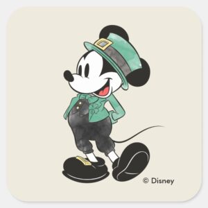 Mickey Mouse Watercolor St. Patricks Day Square Sticker