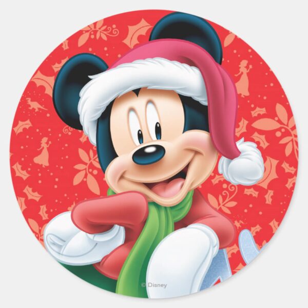 Mickey Mouse On Snowflake Classic Round Sticker
